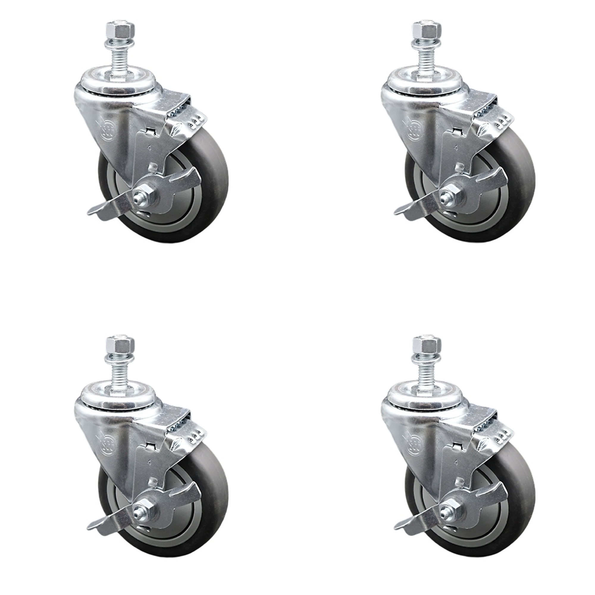 Service Caster, 4in. x 1 1/4in. Stem Casters, Wheel Diameter 4 in, Caster Type Swivel, Package (qty.) 4, Model# SCC-TS20S414-TPRB-TLB-121315-4